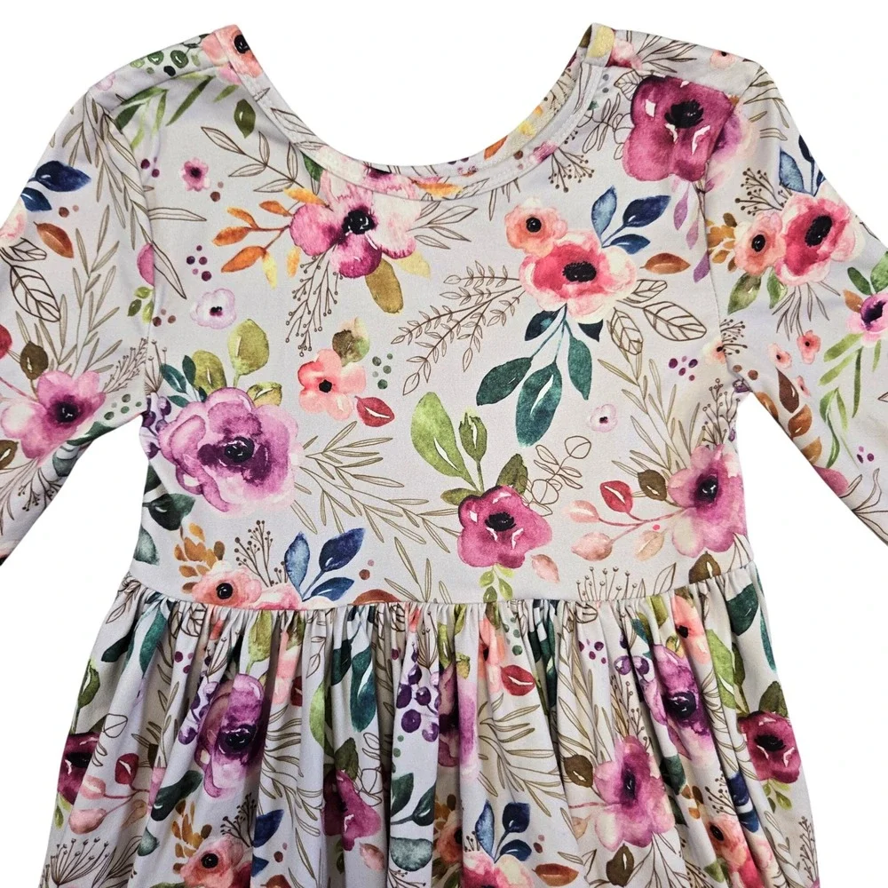 Mila & Rose Girls Floral Long Sleeve Pocket Dress Pink Purple 7-8  Cottagecore
